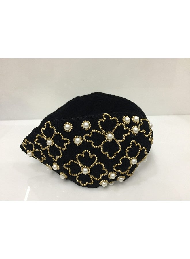 Nnr Beaded Hair Bands For Girls And Women, Hand Made Embroidery Hair Bands For Parties And Functions, Pack Of 1 Pcs - Black - Image 3