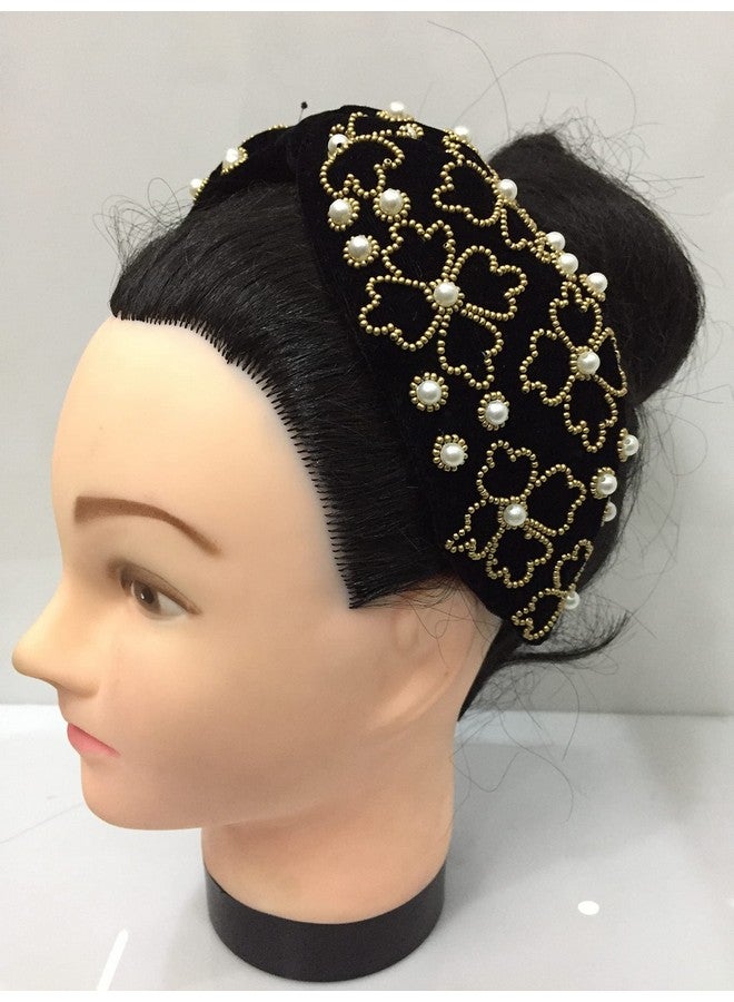 Nnr Beaded Hair Bands For Girls And Women, Hand Made Embroidery Hair Bands For Parties And Functions, Pack Of 1 Pcs - Black - Image 5