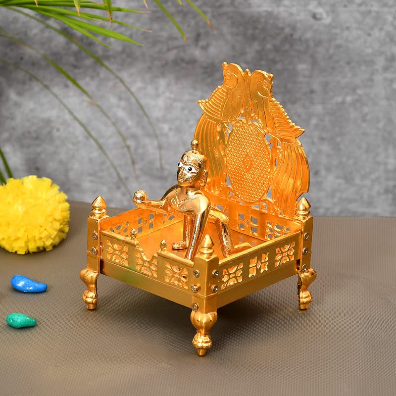 Piepot Gold Plated Metal God Singhasan of Laddoo Gopal for Pooja Mandir Gold 12x17cm - Image 1