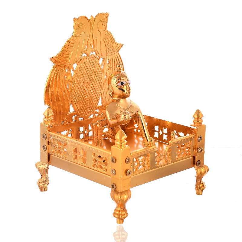 Piepot Gold Plated Metal God Singhasan of Laddoo Gopal for Pooja Mandir Gold 12x17cm - Image 3