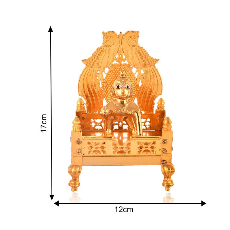 Piepot Gold Plated Metal God Singhasan of Laddoo Gopal for Pooja Mandir Gold 12x17cm - Image 2