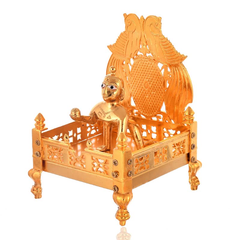 Piepot Gold Plated Metal God Singhasan of Laddoo Gopal for Pooja Mandir Gold 12x17cm - Image 4
