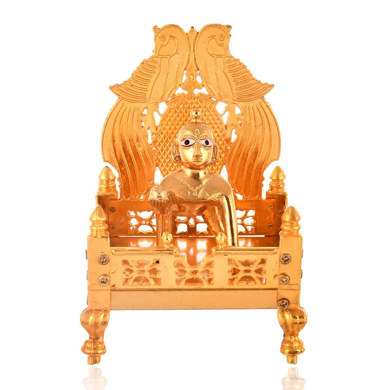 Piepot Gold Plated Metal God Singhasan of Laddoo Gopal for Pooja Mandir Gold 12x17cm - Image 5