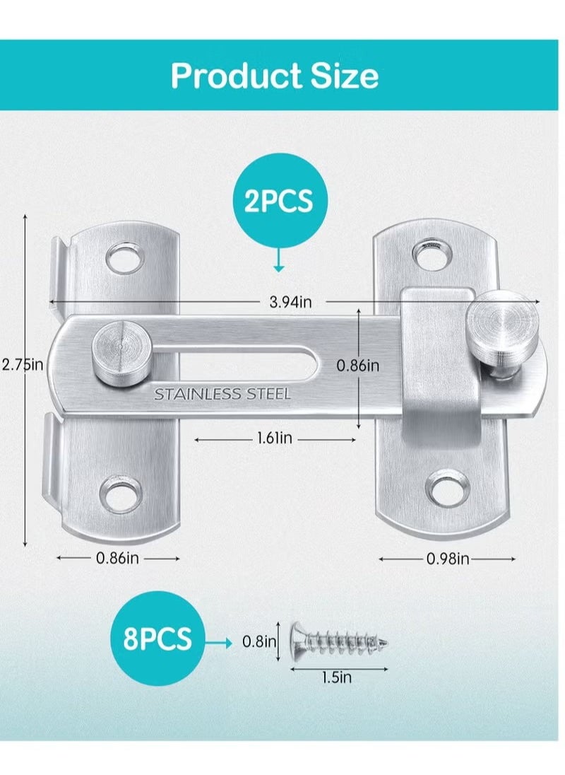 Generic Door Lock, Stainless Steel Gate Latches, Flip Door Lock Latch, Safety Door Bolt Latch Lock Suitable for Door and Window, Barn Door Latch, Coop, Garden, Household, Bathroom(Silver)  - Image 3
