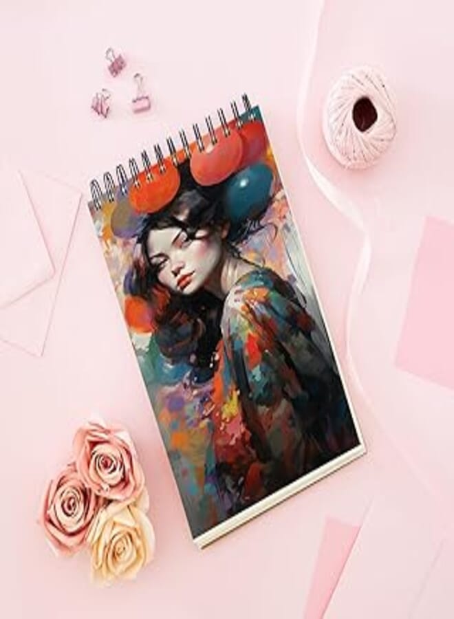Notebook With Trendy design - Colorful woman with balloons