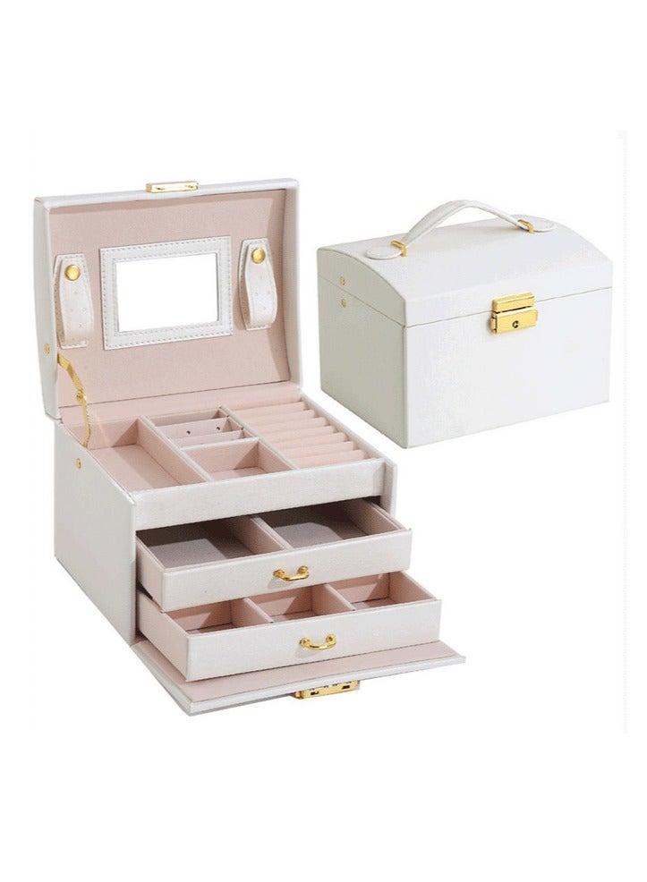 عام صندوق منظم المجوهرات 3 طبقات عالي الجودة مع قفل ومرآة ، أدراج جلد PU ، أقراط مسمار ، أقراط ، تخزين مجوهرات - Image 1