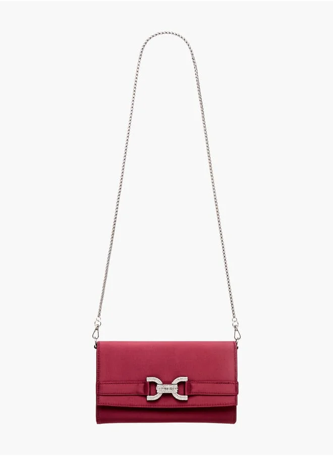 Celeste Women Embellished Clutch with Flap Closure and Chain Strap