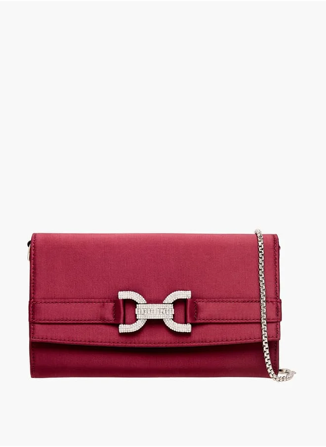Celeste Women Embellished Clutch with Flap Closure and Chain Strap