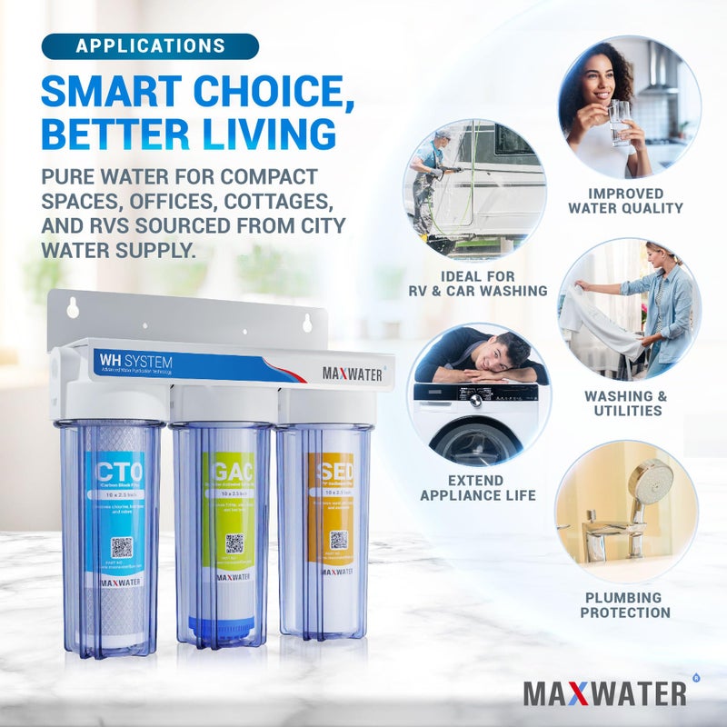 Max Water 3 Stage (Good for City Water) 10 inch Standard Water Filtration System for Whole House - Sediment + GAC + CTO Post Carbon - Â¾ Inlet/Outlet - Model : WH-SC2 - Image 5