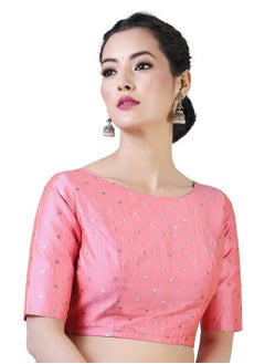 Studio Shringaar Studio Shringaar Women Silky Brocade Readymade Elbow Length Sleeves Saree Blouse(Pink, 36)  - Image 3