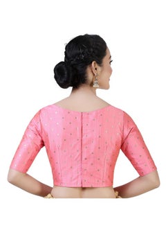 Studio Shringaar Studio Shringaar Women Silky Brocade Readymade Elbow Length Sleeves Saree Blouse(Pink, 36)  - Image 4
