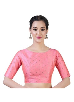 Studio Shringaar Studio Shringaar Women Silky Brocade Readymade Elbow Length Sleeves Saree Blouse(Pink, 36)  - Image 1