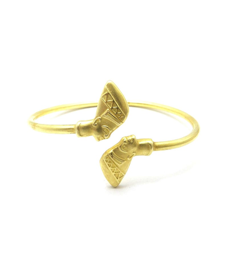 Fashion 21 Egyptian Pyramid, Queen Nefertiti, Fist Piece 100% Solid Brass Cuff Bangle Bracelet (Nefertiti/Medium) - Image 1