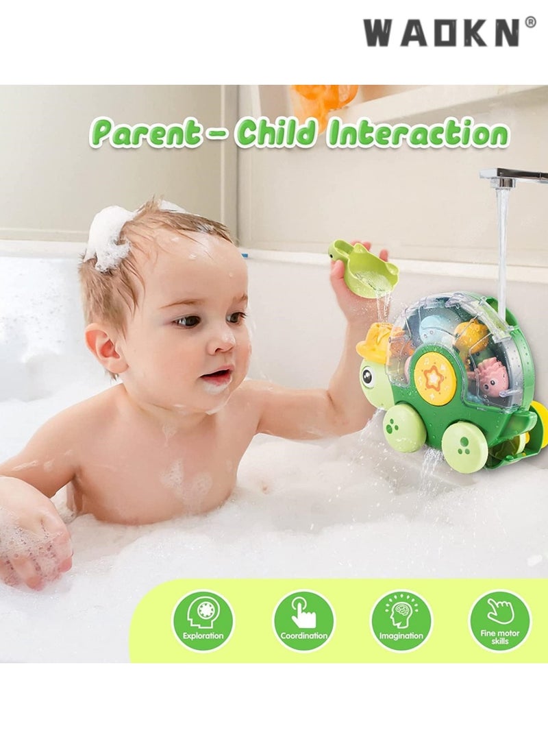 دبليو أيه أو كي أن أكثر من 18 شهرا من لعب الأطفال حمام ، 2-3 سنوات من العمر طفل السلاحف حمام لعبة ، لعبة المياه مع المياه عربة طفل من الذكور والإناث حوض الاستحمام ، والموسيقى ميزات و 3 أكواب شفط قوية ، ولعب اطفال السيارات - Image 3
