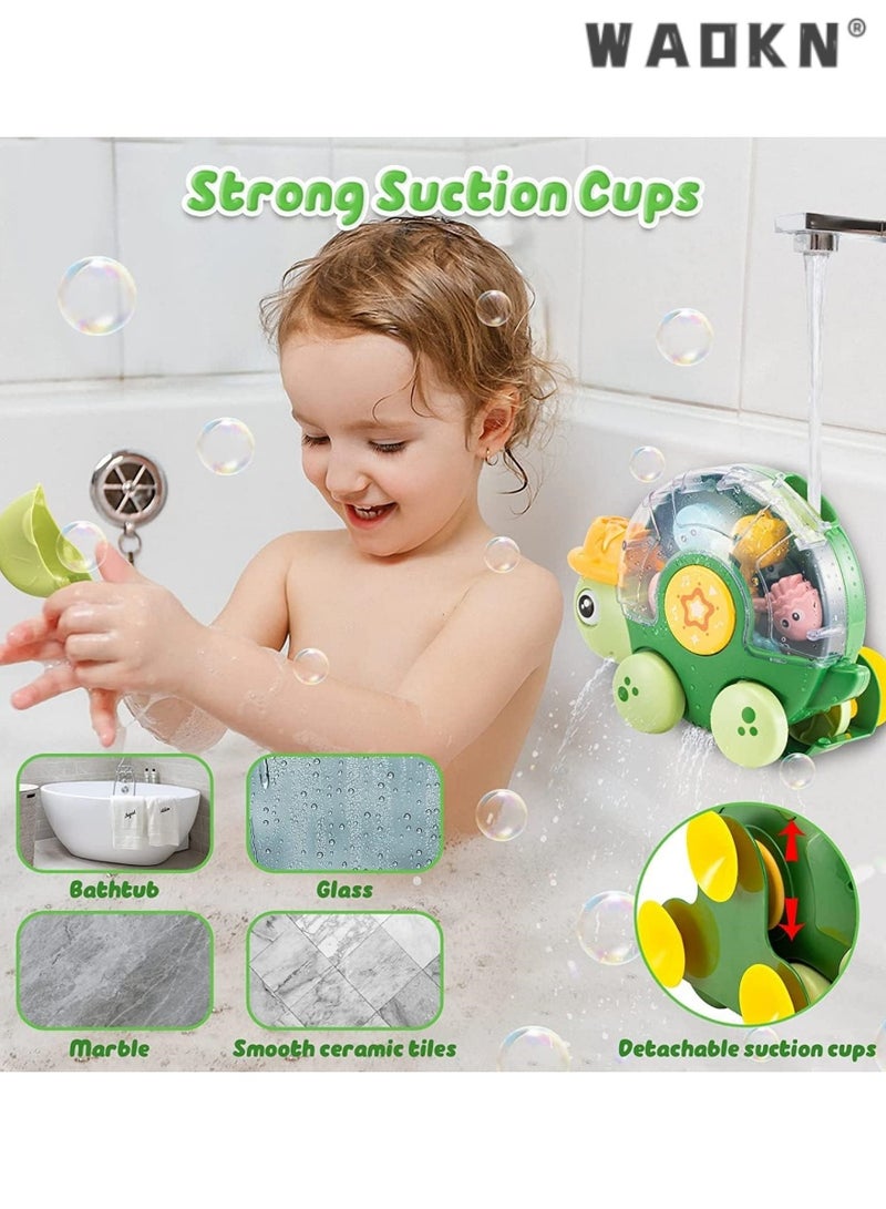 دبليو أيه أو كي أن أكثر من 18 شهرا من لعب الأطفال حمام ، 2-3 سنوات من العمر طفل السلاحف حمام لعبة ، لعبة المياه مع المياه عربة طفل من الذكور والإناث حوض الاستحمام ، والموسيقى ميزات و 3 أكواب شفط قوية ، ولعب اطفال السيارات - Image 2