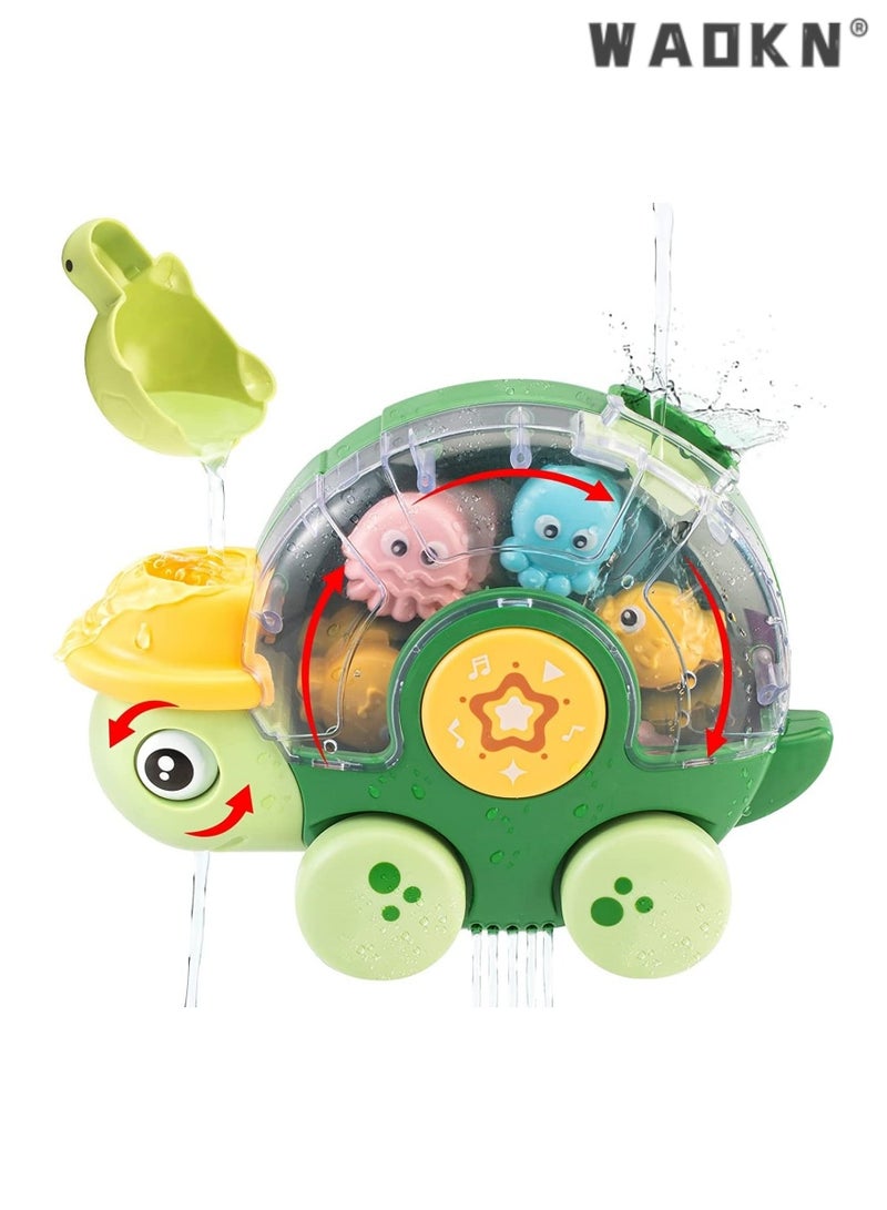 دبليو أيه أو كي أن أكثر من 18 شهرا من لعب الأطفال حمام ، 2-3 سنوات من العمر طفل السلاحف حمام لعبة ، لعبة المياه مع المياه عربة طفل من الذكور والإناث حوض الاستحمام ، والموسيقى ميزات و 3 أكواب شفط قوية ، ولعب اطفال السيارات - Image 1