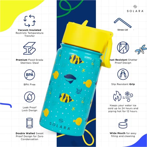 SOLARA Amazi Kids Insulated Water Bottle for Kids 450ml, Kids Water Bottle, Sipper Bottle for Kids, Thermosteel Kids Bottles, Stainless Steel Water Bottles for Kids, Straw Bottle for Kids, Fish - Image 2