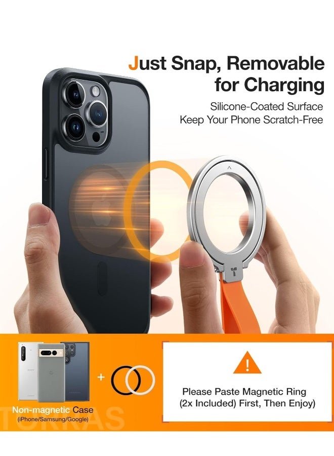 2023 Upgrade Magnetic Phone Grip Holder Kickstand with Silicone Loop, Compatible PopSockets MagSafe Ring Removable, for iPhone 15,14, 13, 12 11 Pro/Max/Plus/Mini,Samsung, Google (Silver) - Image 5
