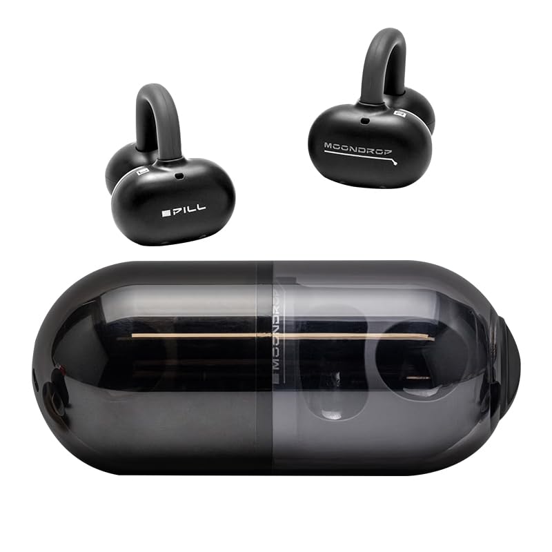 Moondrop Pill Open Ear Headphones Bluetooth 6.0 OWS Hanging Earphones IPX4 Open Ear Clip Wireless Earbuds Built-in AI ENC MD-0WS-003 (Black) - Image 1