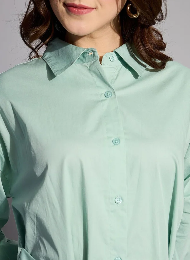 Freehand Freehand Women Green Belted Shirt Mini Dress