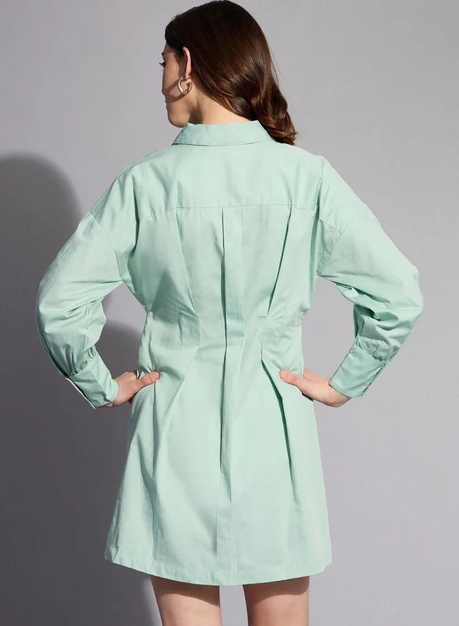 Freehand Freehand Women Green Belted Shirt Mini Dress