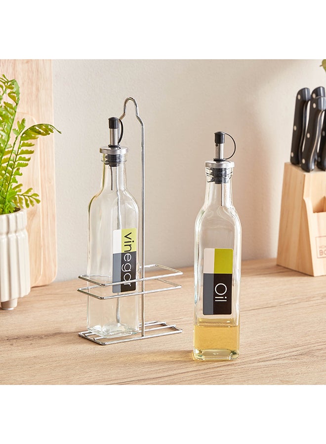 Home Box Essential 2-Piece Vinegar and Oil Bottle Set with Stand 11.7 x 28.7 x 6.3 cm - Image 1