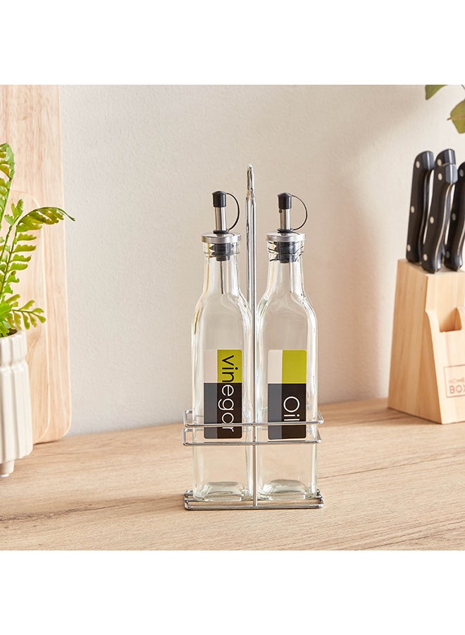 Home Box Essential 2-Piece Vinegar and Oil Bottle Set with Stand 11.7 x 28.7 x 6.3 cm - Image 2