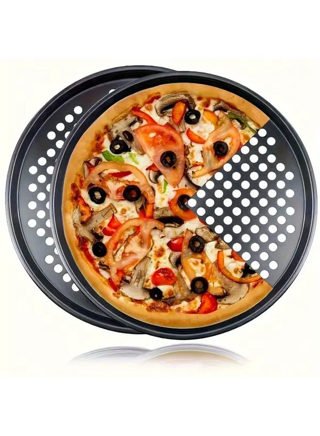 Commercial Grade Black Carbon Steel Pizza Baking Pan with Drain Holes for Oven BBQ - Image 1