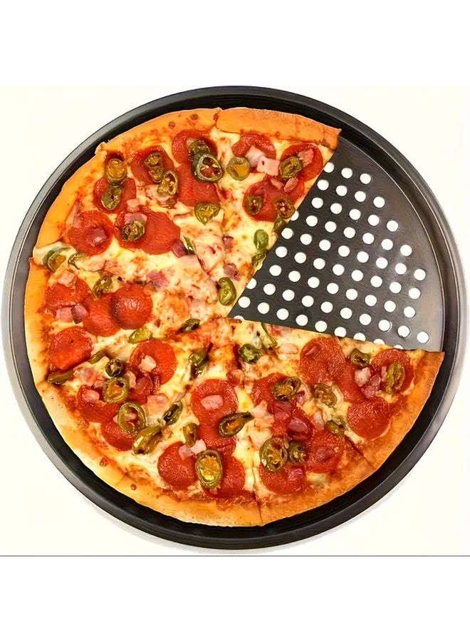 Commercial Grade Black Carbon Steel Pizza Baking Pan with Drain Holes for Oven BBQ - Image 2