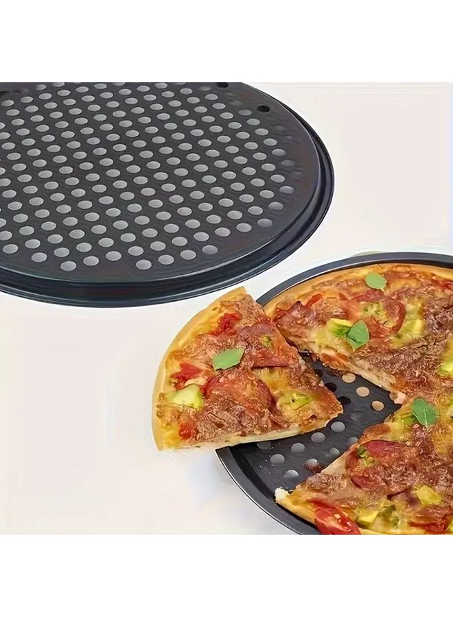 Commercial Grade Black Carbon Steel Pizza Baking Pan with Drain Holes for Oven BBQ - Image 4