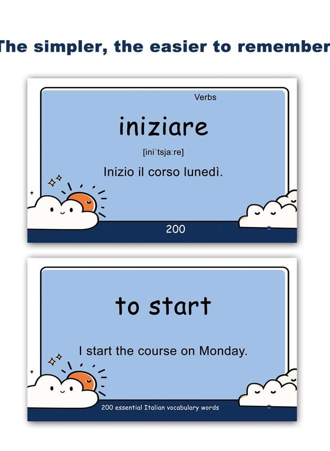 Docdeer 200 Essential Italian Words Vocabulary Flash Cards Flashcard for Beginners Adults | Learn Italian for Beginners Adult - Image 3
