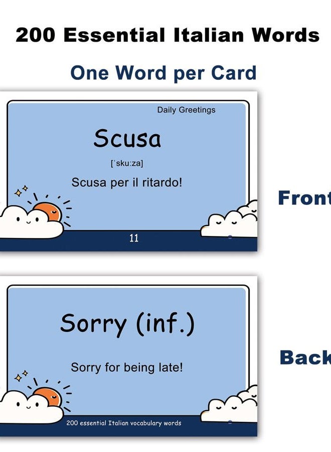 Docdeer 200 Essential Italian Words Vocabulary Flash Cards Flashcard for Beginners Adults | Learn Italian for Beginners Adult - Image 2