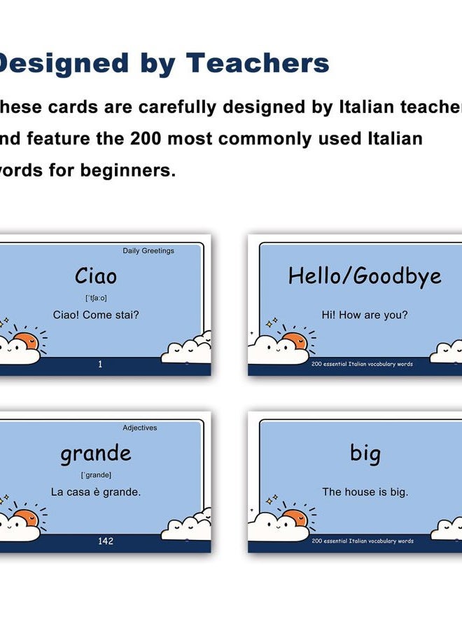 Docdeer 200 Essential Italian Words Vocabulary Flash Cards Flashcard for Beginners Adults | Learn Italian for Beginners Adult - Image 4