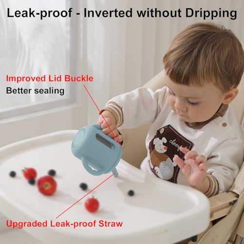 Seposeve 2 Pack Silicone Sippy Cups, Leak-Proof Baby Straw Cup for 6-12 Months, Spill Proof Toddler Cup with Straw 1-3 Years, with Capacity Marking, Non-slip Handle, Flow Control, 6 oz, Green Blue - Image 4