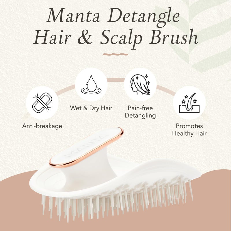 Manta Anti Breakage Hair Brush, Hair Massager Scalp Brush for Wet & Dry Hair, Gentle Hair Brush for all Hair Types, Hair Extensions - Detangling Hair Brushes for Women Men, Curly Hair Brush, White - Image 2