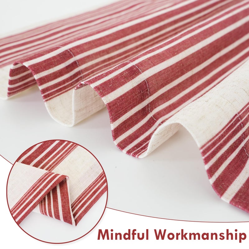 DriftAway Farmhouse Curtains for Living Room Vertical Striped Linen Curtains Semi Sheer Light Filtering Grommet Window Treatments, 84 Inches Long, 2 Panels, Red on Beige - Image 4