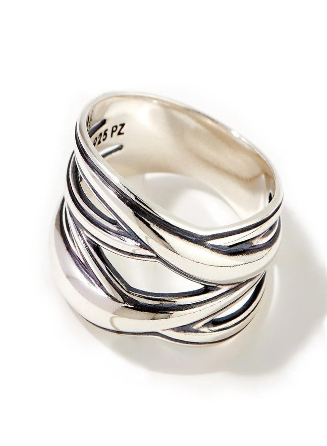 PZ Paz Creations 925 Sterling Silver Criss Cross Statement Ring For Women, Artisan Handcrafted Designer with 1 Year Warranty, Silver Plated, Size 8 - Image 1