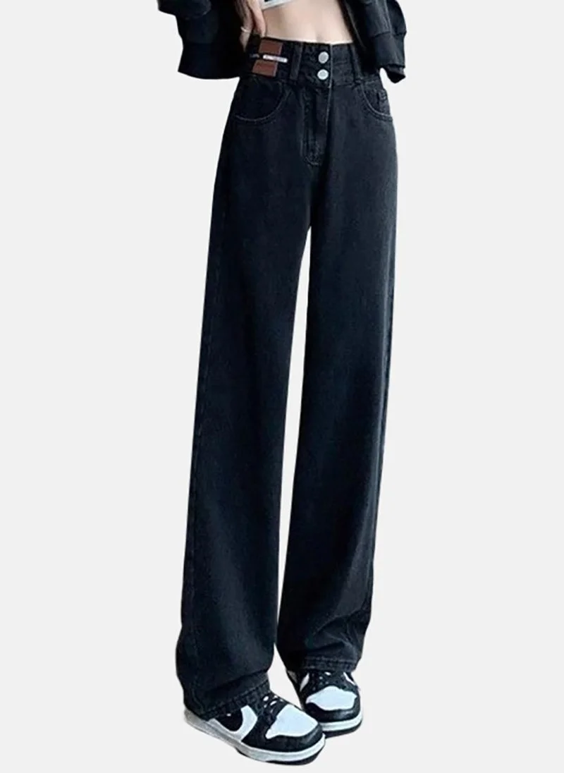 YUNIQEE Black Solid High Rise Straight Fit Straight Jeans