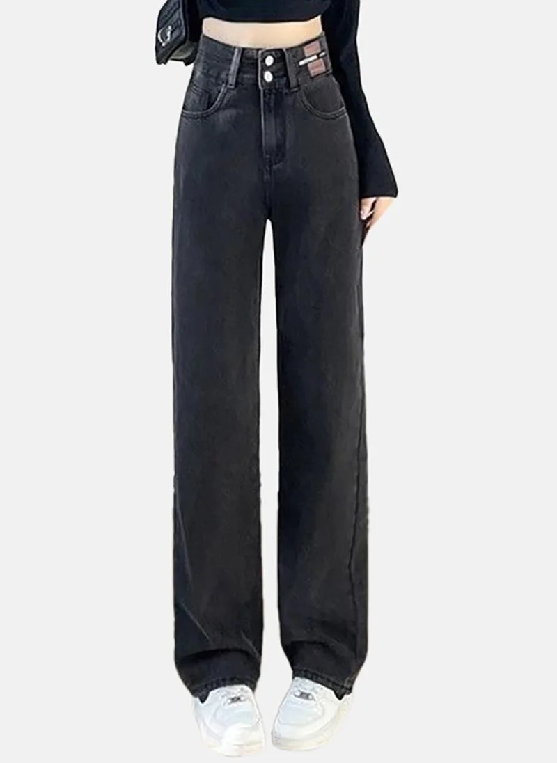 YUNIQEE Black Solid High Rise Straight Fit Straight Jeans