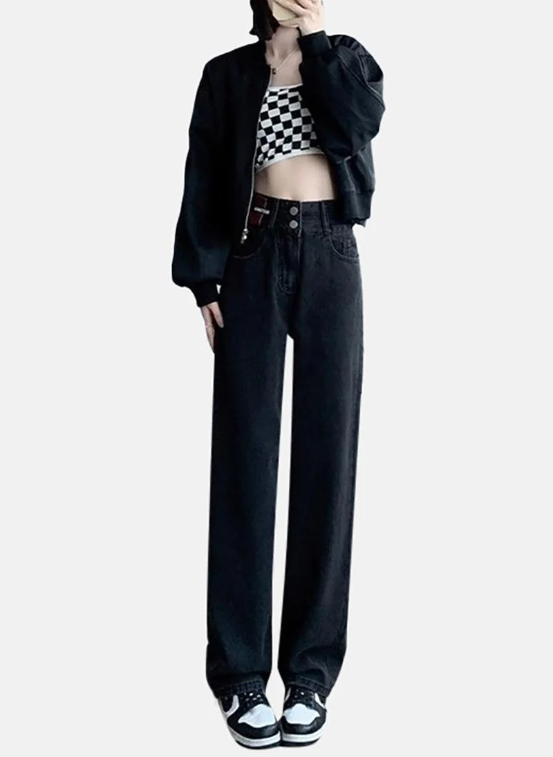 يونيكي Black Solid High Rise Straight Fit Straight Jeans