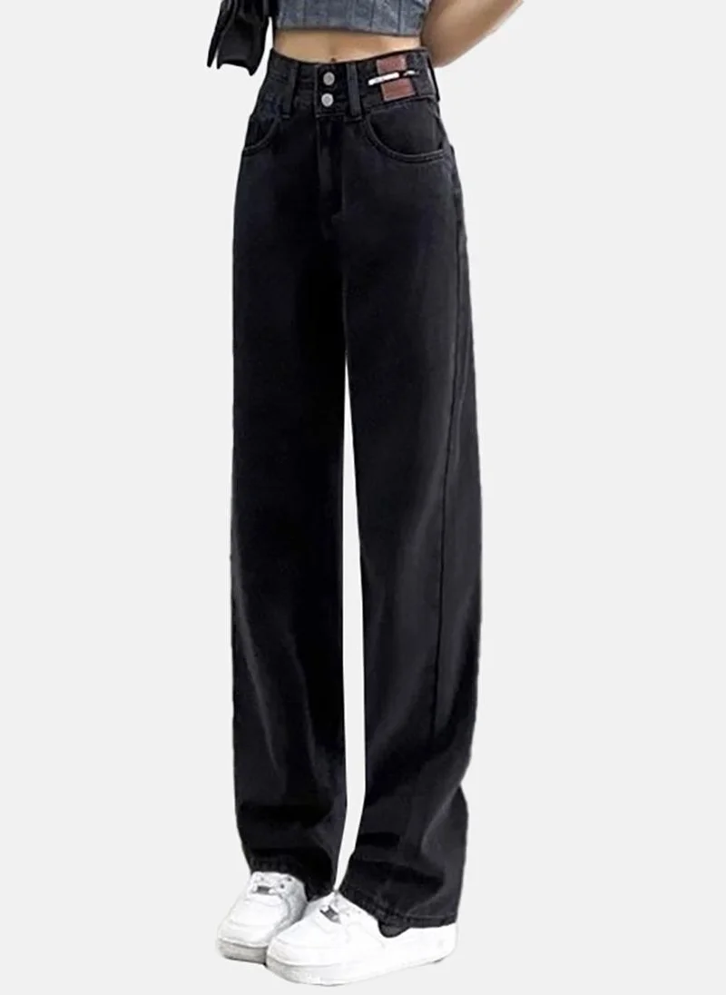 يونيكي Black Solid High Rise Straight Fit Straight Jeans