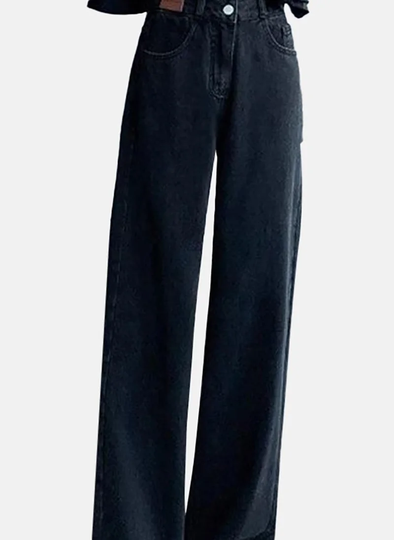 يونيكي Black Solid High Rise Straight Fit Straight Jeans