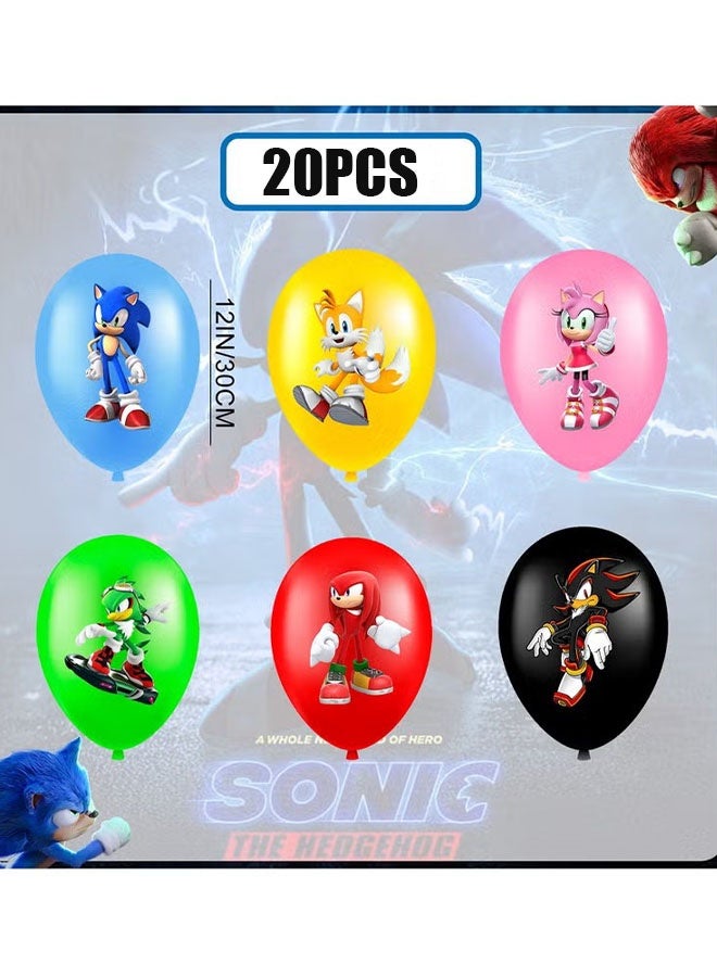 Sonic the Hedgehog balloons, pack of 20 Sonic birthday balloons, suitable for Sonic birthday party supplies, including 3 styles and patterns, perfect for Sonic party decorations and birthdays - Image 3