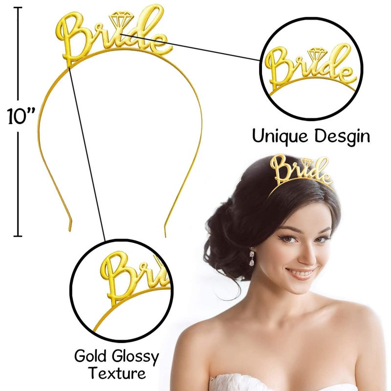 Partytoko Bride to Be Sash and Tiara Combo Set for Bachelorette Parties Gold Crown and Pink sash 2pcs Set - Image 5