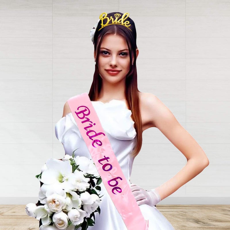 Partytoko Bride to Be Sash and Tiara Combo Set for Bachelorette Parties Gold Crown and Pink sash 2pcs Set - Image 2