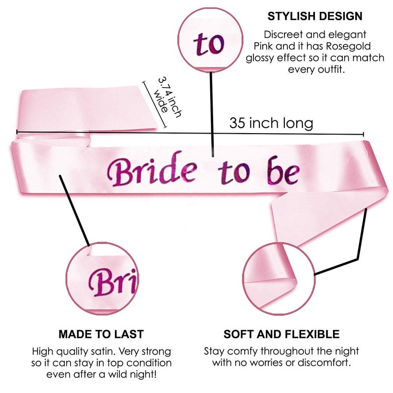 Partytoko Bride to Be Sash and Tiara Combo Set for Bachelorette Parties Gold Crown and Pink sash 2pcs Set - Image 3