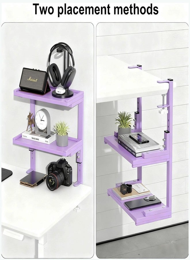 OUTIOE 2-Tier Desk Shelf, Expandable Under Desk Storage, Clamp on Desk Shelf, Desktop Accessories for Offices, Study Rooms, and Game Rooms (Purple) - Image 4