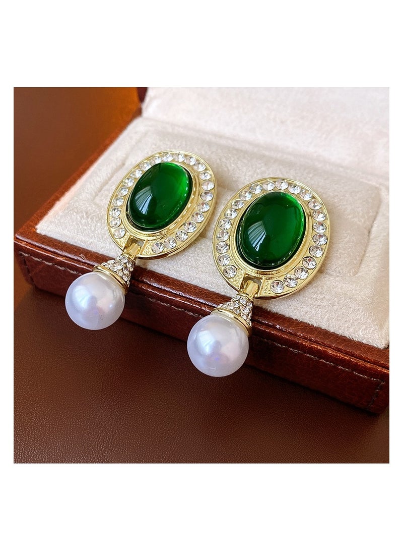 YOJO 925 Sterling Silver Vintage Resin imitation Pearl Oval Dangle Earrings with Zirconia Stone for Women and Girls Fashion, Comes with a Gift Box Everyday Jewelry  - Image 1