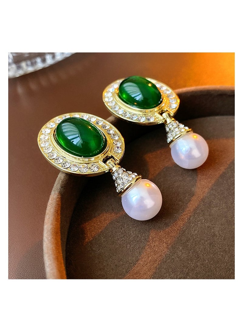 YOJO 925 Sterling Silver Vintage Resin imitation Pearl Oval Dangle Earrings with Zirconia Stone for Women and Girls Fashion, Comes with a Gift Box Everyday Jewelry  - Image 3