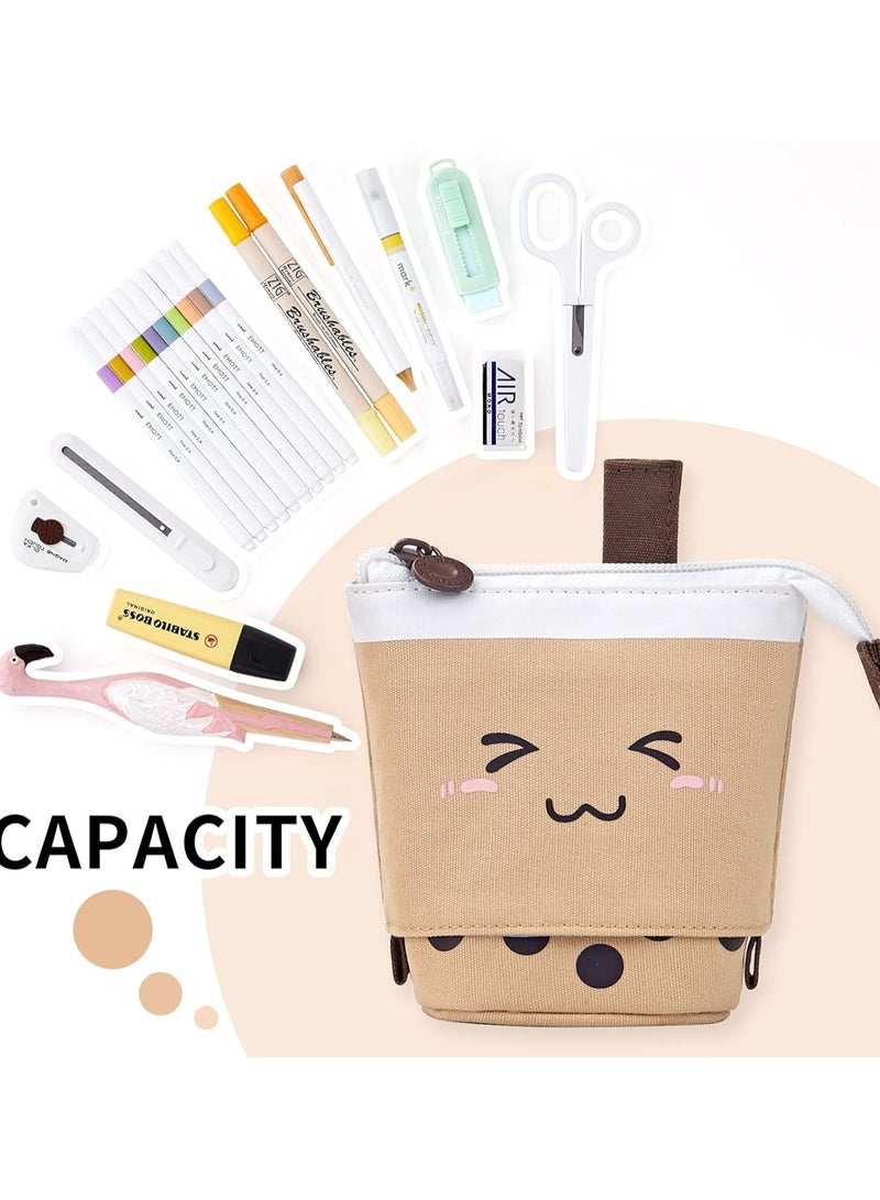 Loquat Brown Cute Vertical Telescopic Pop-Up Cosmetic Bag Pencil Case Office Storage Box Suitable For Girls Students Ladies Adults - Image 4